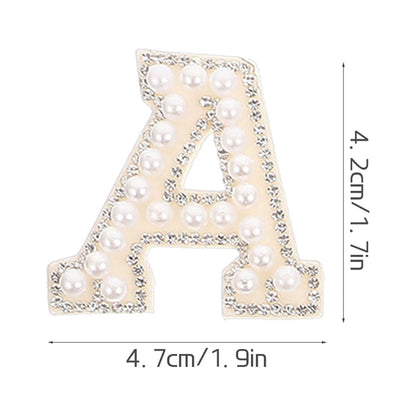 HOOWIFFY White Letter Iron-On Patches with Embellishments for Clothing Decoration, 26 Pieces Polyester Set