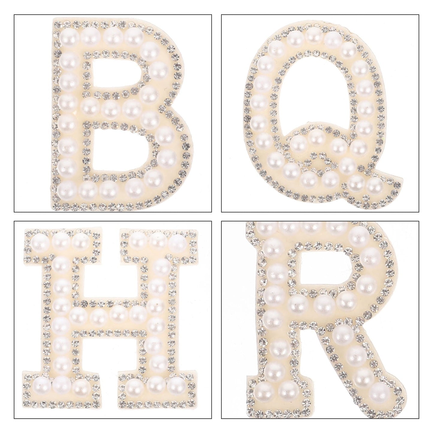 HOOWIFFY White Letter Iron-On Patches with Embellishments for Clothing Decoration, 26 Pieces Polyester Set