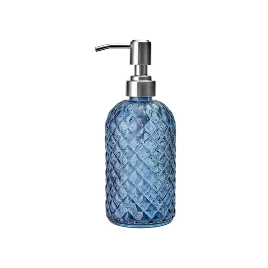 Darzheoy Glass Soap Dispenser 15 Oz for Bathroom Kitchen, Hand Soap/Lotion Dispenser with Plastic Pump Blue.
