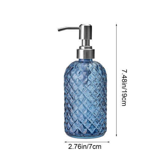 Darzheoy Glass Soap Dispenser 15 Oz for Bathroom Kitchen, Hand Soap/Lotion Dispenser with Plastic Pump Blue.