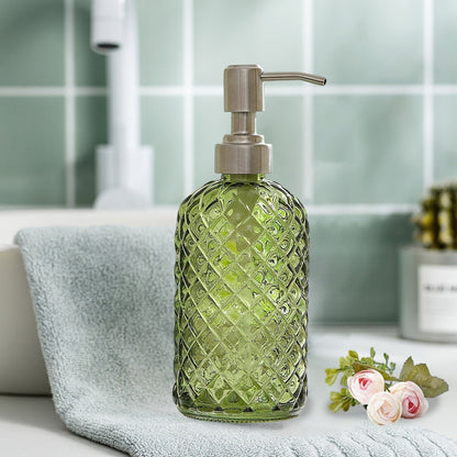 Darzheoy Glass Soap Dispenser 15 Oz for Bathroom Kitchen, Hand Soap/Lotion Dispenser with Plastic Pump Green.