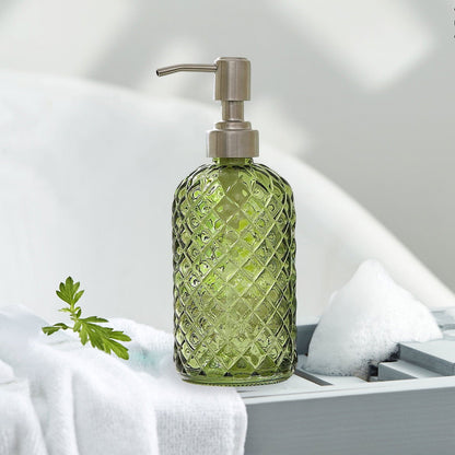 Darzheoy Glass Soap Dispenser 15 Oz for Bathroom Kitchen, Hand Soap/Lotion Dispenser with Plastic Pump Green.