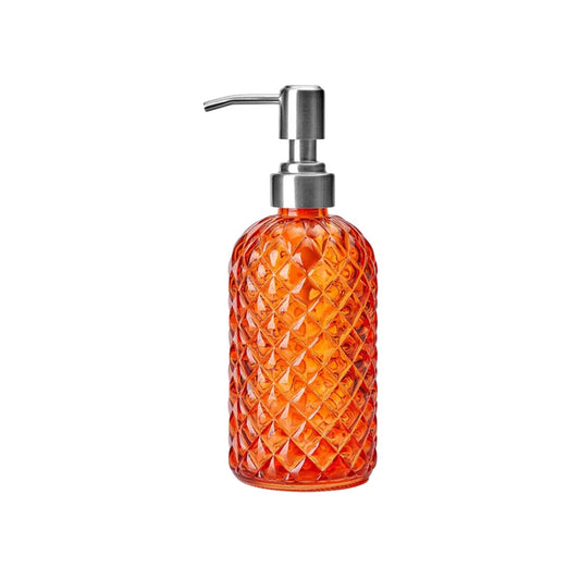 Darzheoy Glass Soap Dispenser 15 Oz for Bathroom Kitchen, Hand Soap/Lotion Dispenser with Plastic Pump Orange.