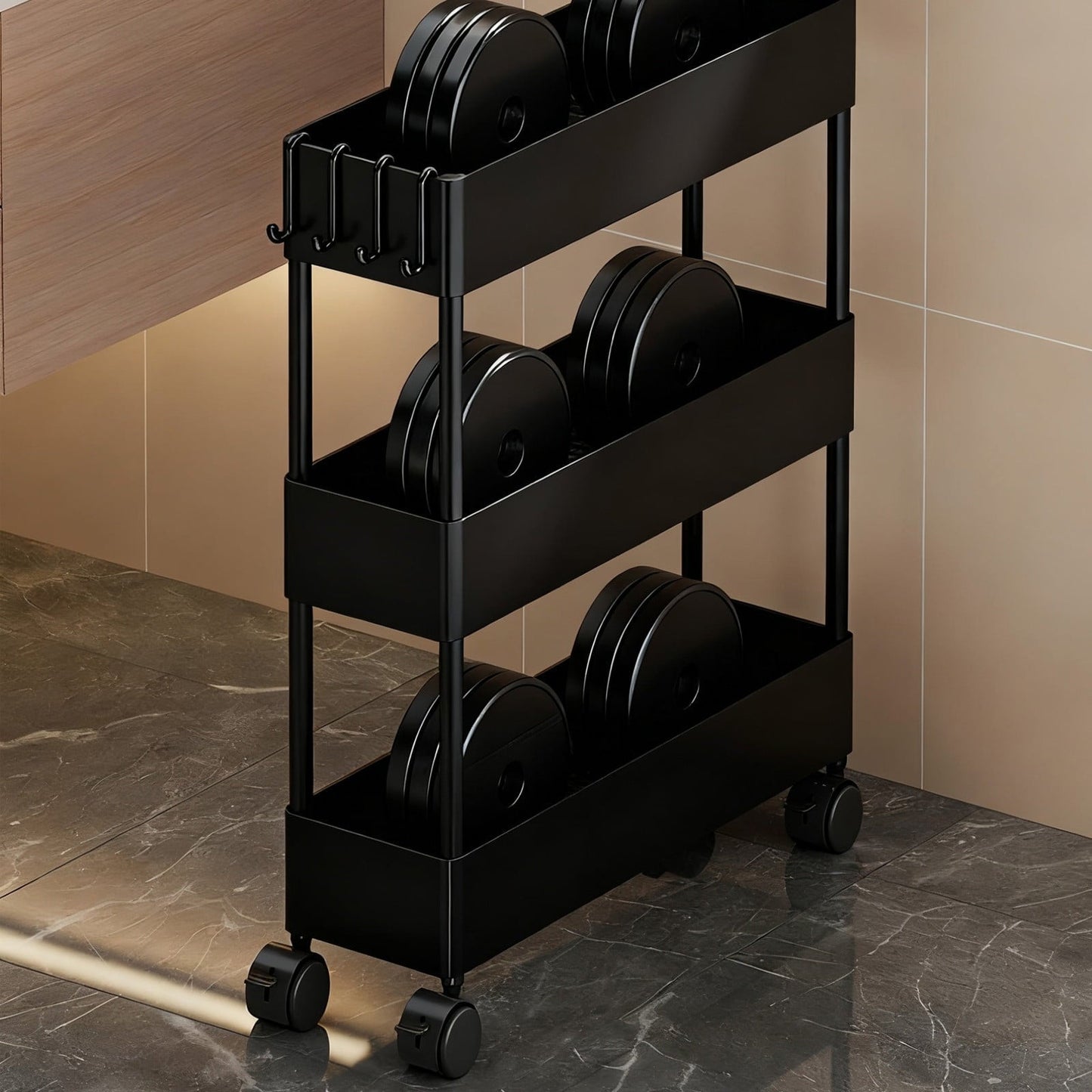 Kdkad Slim Space Saver Rolling Cart, 4.7-Inch Wide Storage Organizer with Wheels for Bathroom, Laundry Room, Between Washer & Toilet, 3-Tier Slim Design Black.