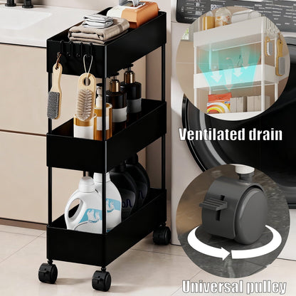 Kdkad Slim Space Saver Rolling Cart, 4.7-Inch Wide Storage Organizer with Wheels for Bathroom, Laundry Room, Between Washer & Toilet, 3-Tier Slim Design Black.