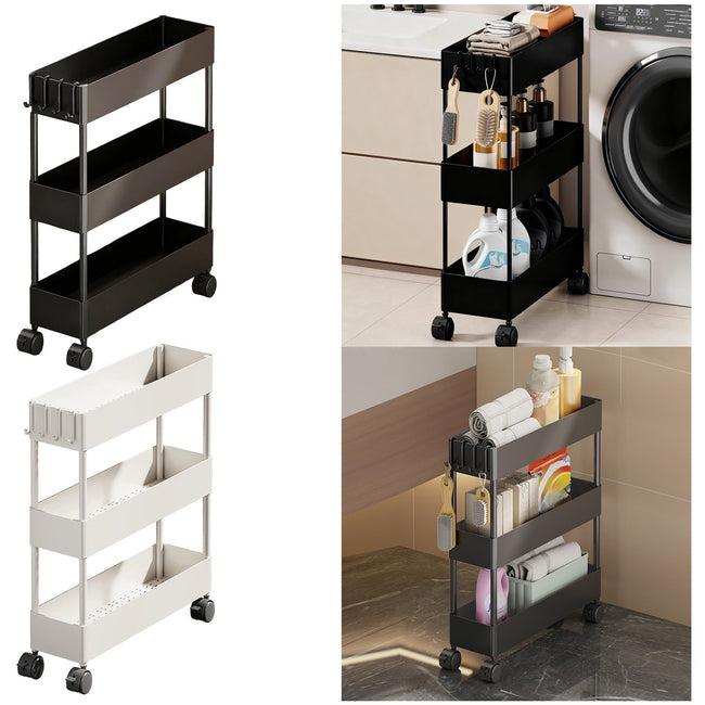 Kdkad Slim Space Saver Rolling Cart, 4.7-Inch Wide Storage Organizer with Wheels for Bathroom, Laundry Room, Between Washer & Toilet, 3-Tier Slim Design White. Hover Image