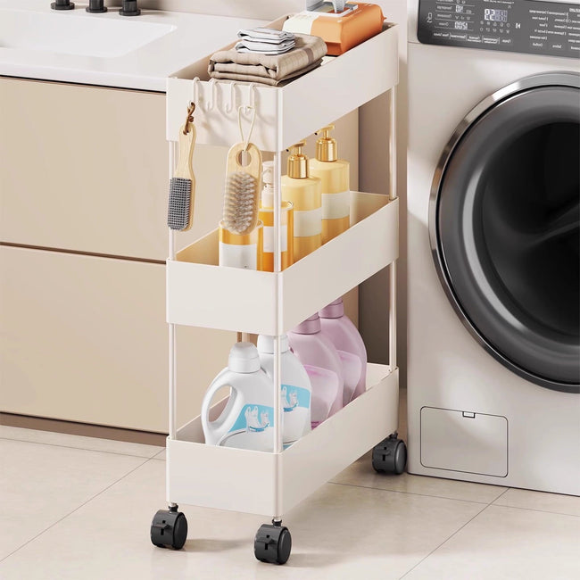 Kdkad Slim Space Saver Rolling Cart, 4.7-Inch Wide Storage Organizer with Wheels for Bathroom, Laundry Room, Between Washer & Toilet, 3-Tier Slim Design White Main Image