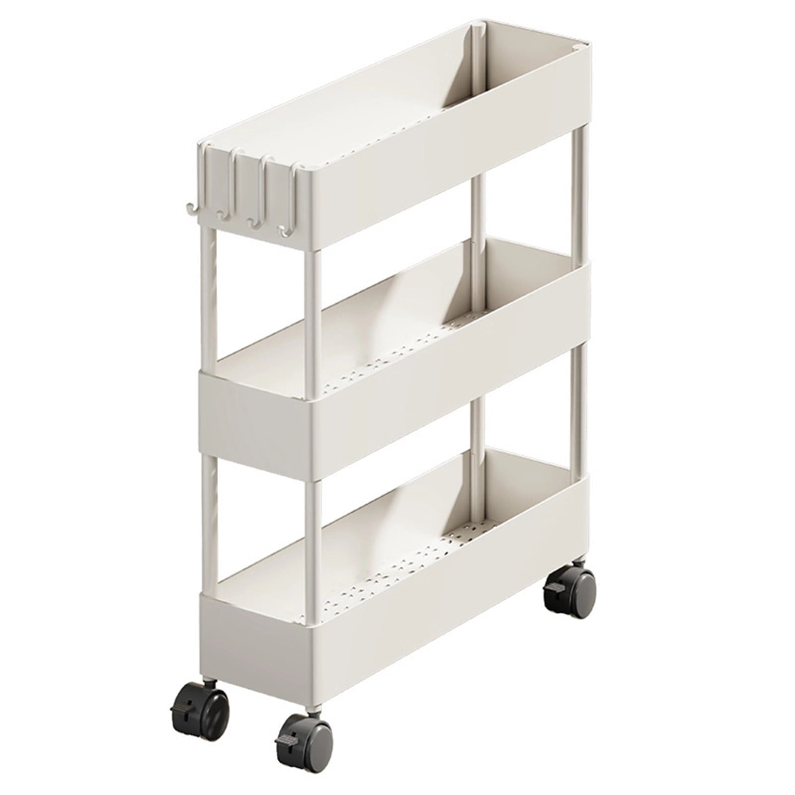 Kdkad Slim Space Saver Rolling Cart, 4.7-Inch Wide Storage Organizer with Wheels for Bathroom, Laundry Room, Between Washer & Toilet, 3-Tier Slim Design White.