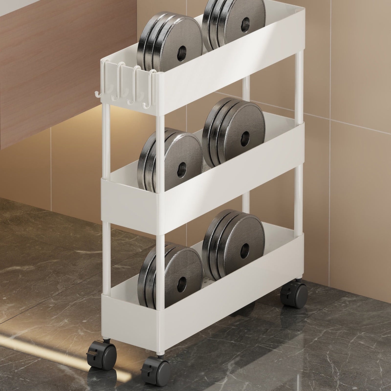Kdkad Slim Space Saver Rolling Cart, 4.7-Inch Wide Storage Organizer with Wheels for Bathroom, Laundry Room, Between Washer & Toilet, 3-Tier Slim Design White.