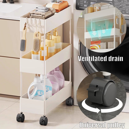 Kdkad Slim Space Saver Rolling Cart, 4.7-Inch Wide Storage Organizer with Wheels for Bathroom, Laundry Room, Between Washer & Toilet, 3-Tier Slim Design White.