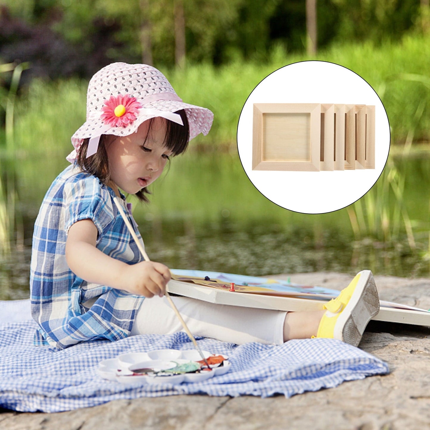 HOOWIFFY Plain Wooden Picture Frames for Crafting Khaki Plastic 6Pcs for Family Gift