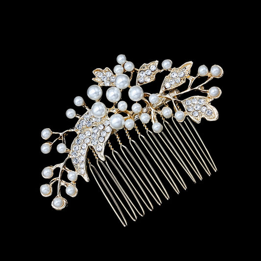 HOOWIFFY Decorative Hair Combs for Styling with Leaf Design and Rhinestones for Wedding 1Pack