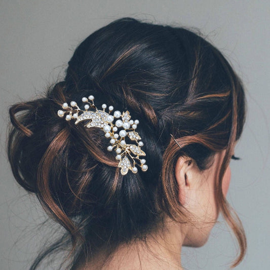HOOWIFFY Decorative Hair Combs for Styling with Leaf Design and Rhinestones for Wedding 1Pack