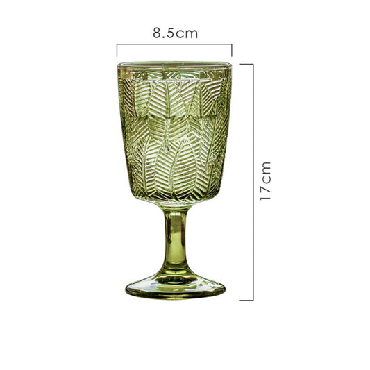 300ml Embossed Glass Wine Goblet with Retro Leaves Pattern, Elegant Water and Drinks Cup for Home and Party Use