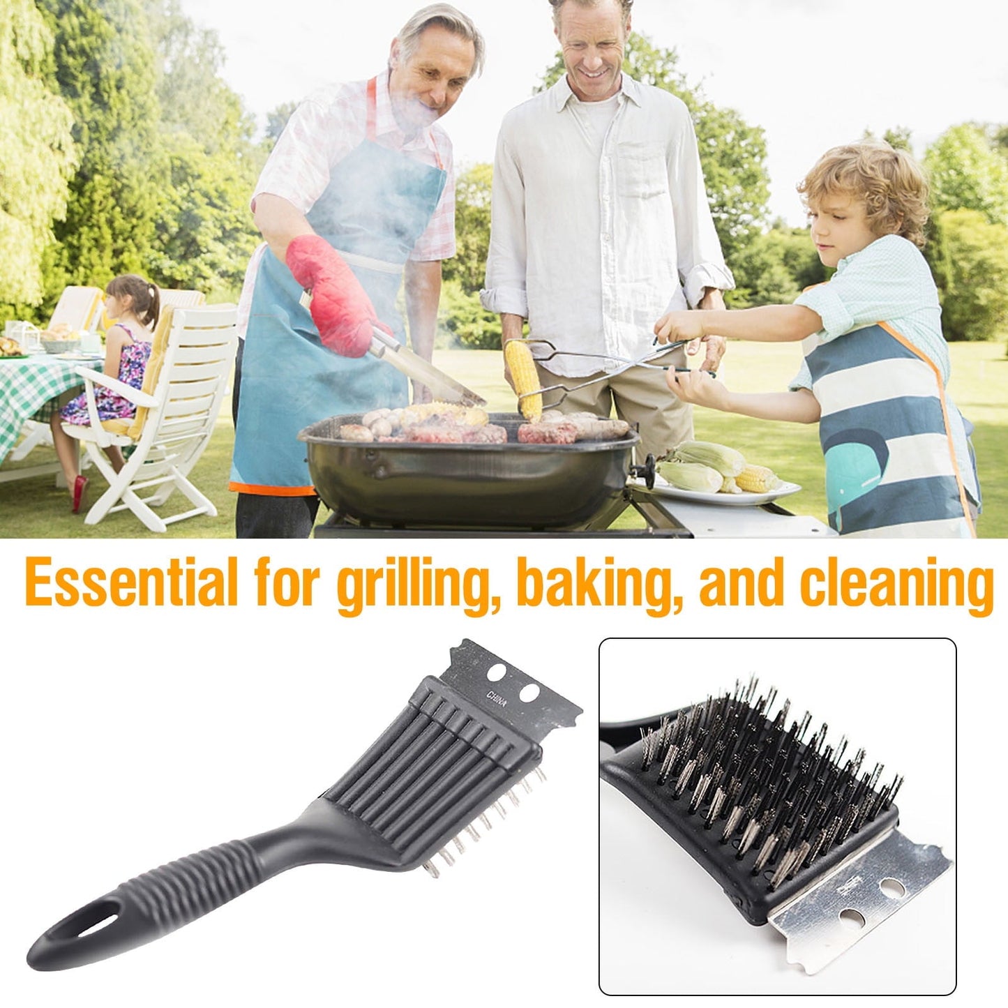 Chmadoxn Stainless Steel Grill Cleaning Brush, Wire Brush, Grill Brush Cleaner Tool with Scraper and Wire Brush for Gas, Electric, Charcoal Grill, BBQ Grill, r, Grill Grate