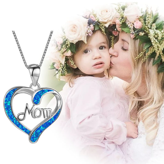 Chmadoxn Necklace for Mom 925 Silver Love Heart Pendant Necklace Birthstones Jewelry Blue Sapphire Pearl Simulated and More Stones Jewelry Women Birthday Mother's Day Silver