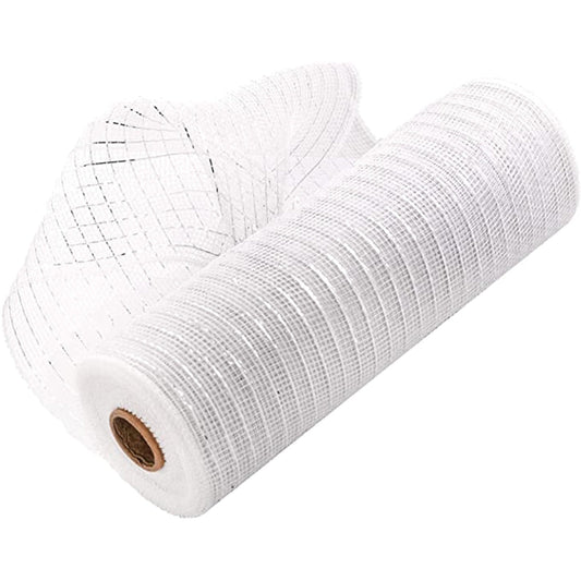 Darzheoy 10 Inch x 30 Feet Deco Poly Mesh Ribbon, Metallic Foil Poly Mesh Ribbon, for Wreaths, Swags, Craft, Wedding, Party and Decorating Supplies White