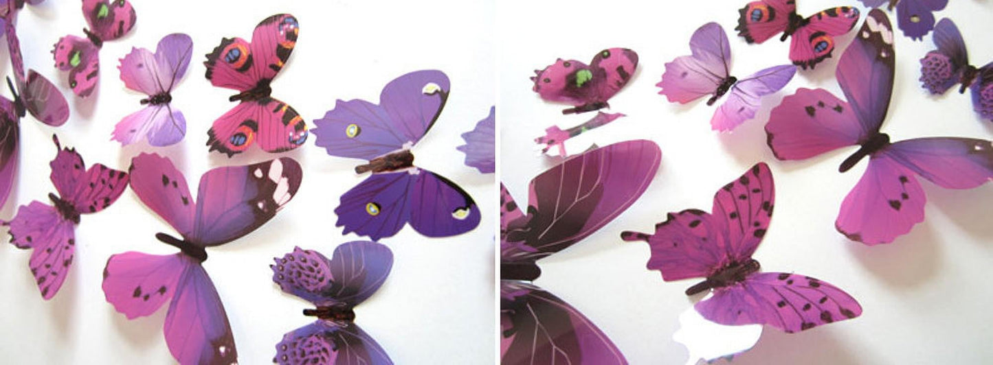 Darzheoy 12Pcs Butterfly Wall Decals, 3D Butterfly Wall Stickers Removable DIY Home Decorations Art Decor Wall Stickers Murals for Kids Bedroom Living Room Classroom Office Purple