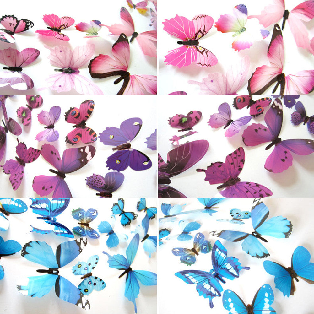 Darzheoy 12Pcs Butterfly Wall Decals, 3D Butterfly Wall Stickers Removable DIY Home Decorations Art Decor Wall Stickers Murals for Kids Bedroom Living Room Classroom Office Purple
