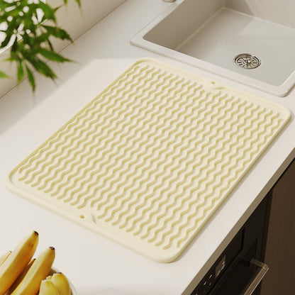 Chmadoxn Dish Drying Mat,Large Dish Drying Mats, Non-Slip Mat Easy Clean Drying Mat Large Heat Dish Drainer Mat for Kitchen Counter Sink Refrigerator or Drawer Easy to Clean 11.8×15.7 in Beige