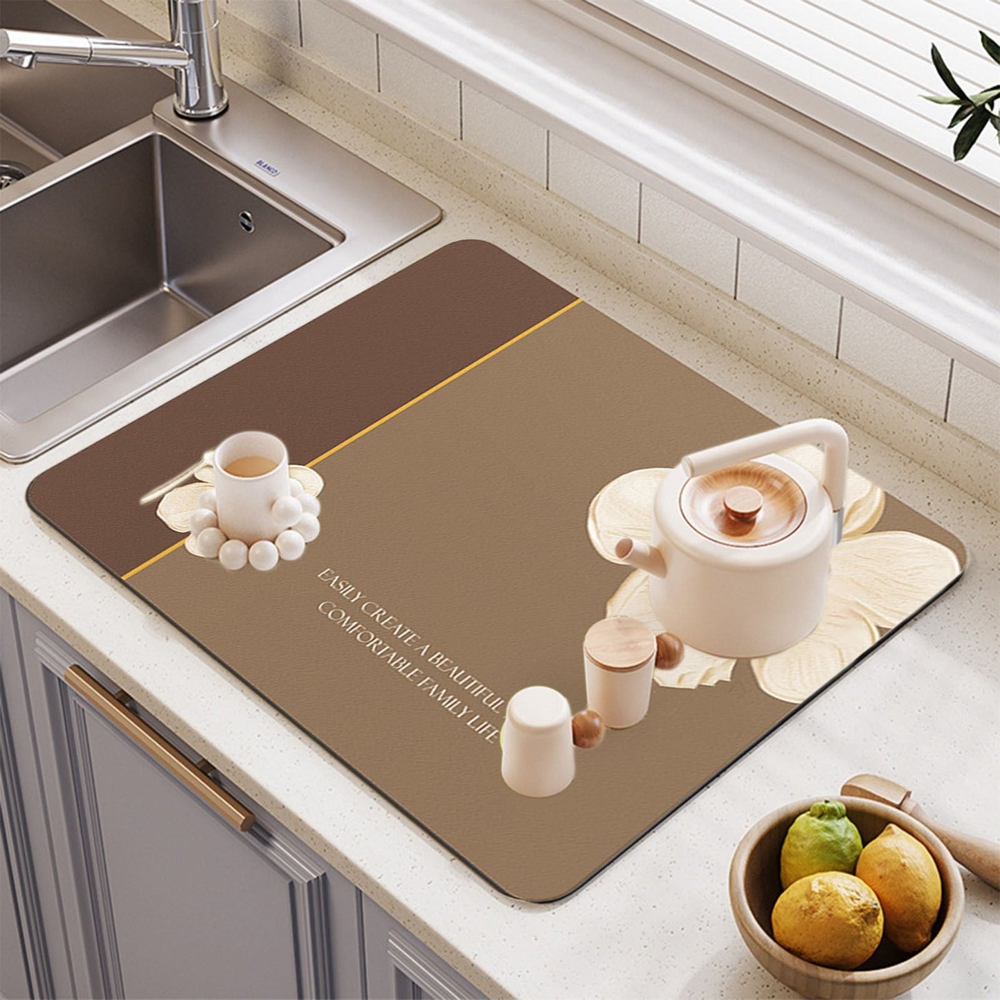 Chmadoxn Dish Drying Mat,Large Dish Drying Mats, Non-Slip Mat Easy Clean Drying Mat Large Heat Dish Drainer Mat for Kitchen Counter Sink Refrigerator or Drawer Easy to Clean 16" x 12" Brown