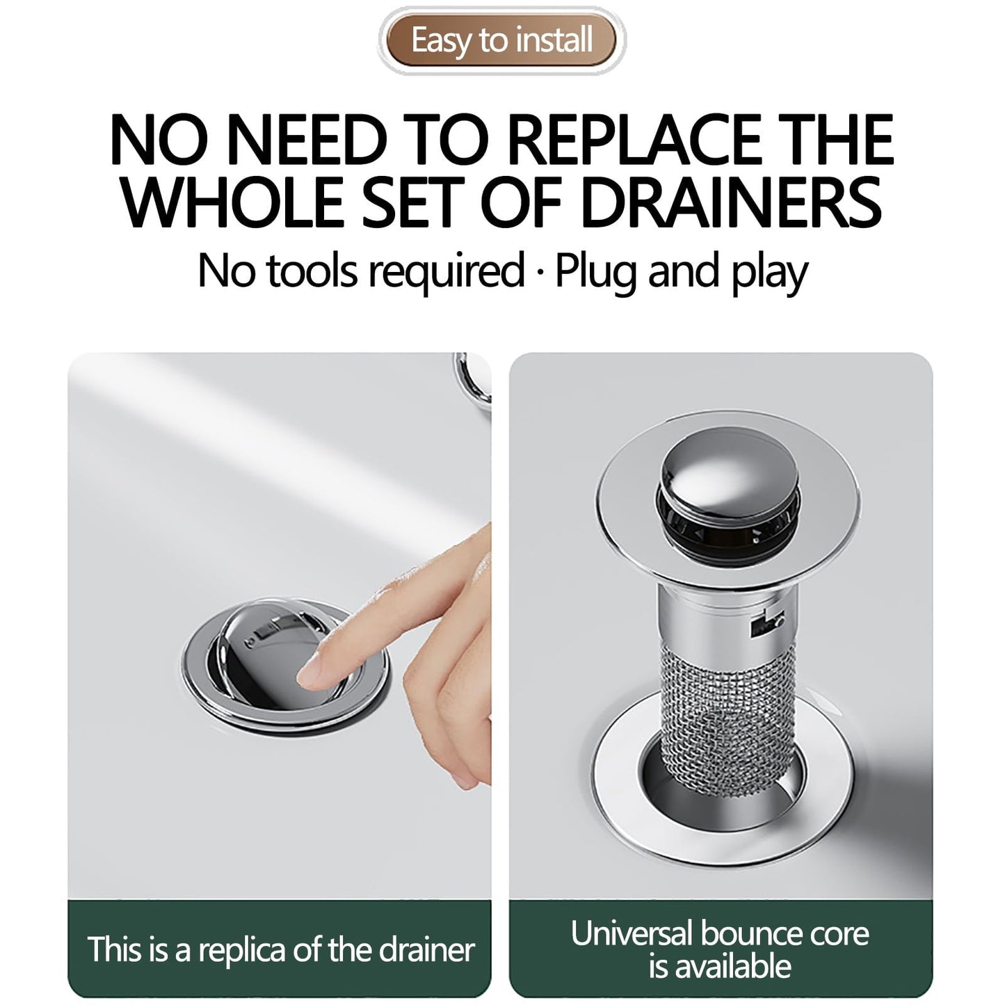 Chmadoxn Universal Bathroom Sink Stopper, Basin Sink Drain Strainer, Bathroom Sink Plug with Stainless Steel Hair Catcher on 2 pc C