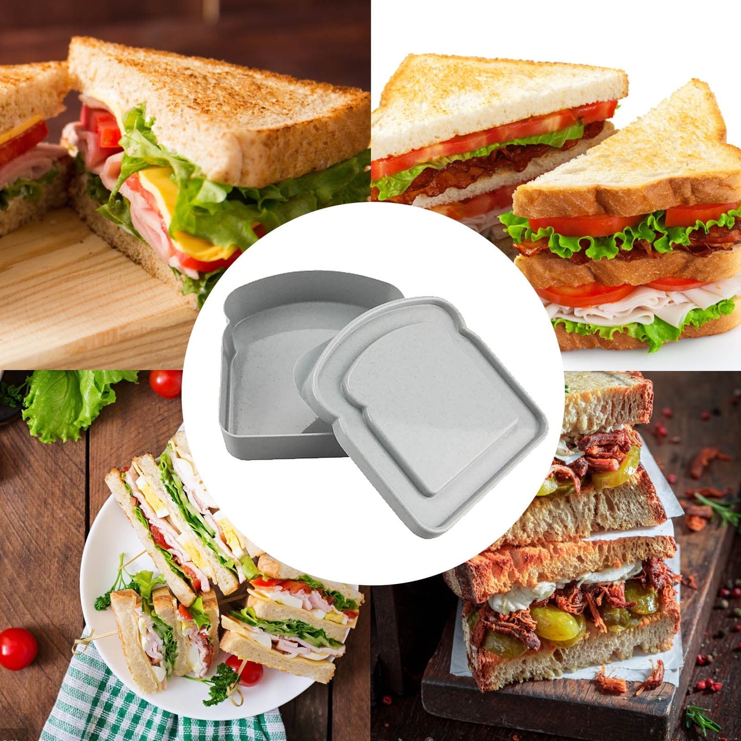 Darzheoy Sandwich Containers, Reusable Sandwich Box Container, Sandwich Holder Bread Container for Adults, BPA Free, Microwave & Dishwasher Safe, Office, Camping Gray