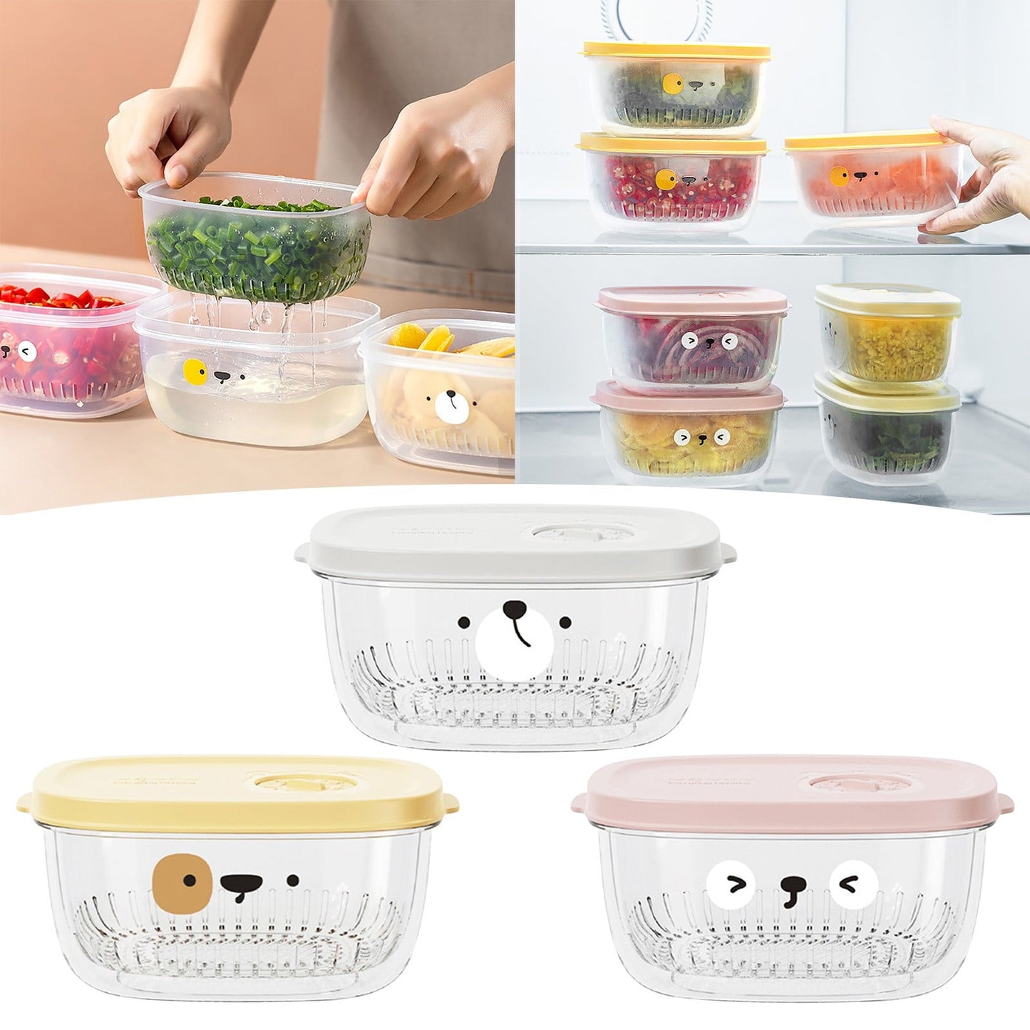 Darzheoy Fridge Berry Storage Container with Lids with Strainer, Plastic Fresh Produce Saver Keeper for Vegetable Fruit Meat Lettuce, BPA Free Kitchen Refrigerator Organization Pink