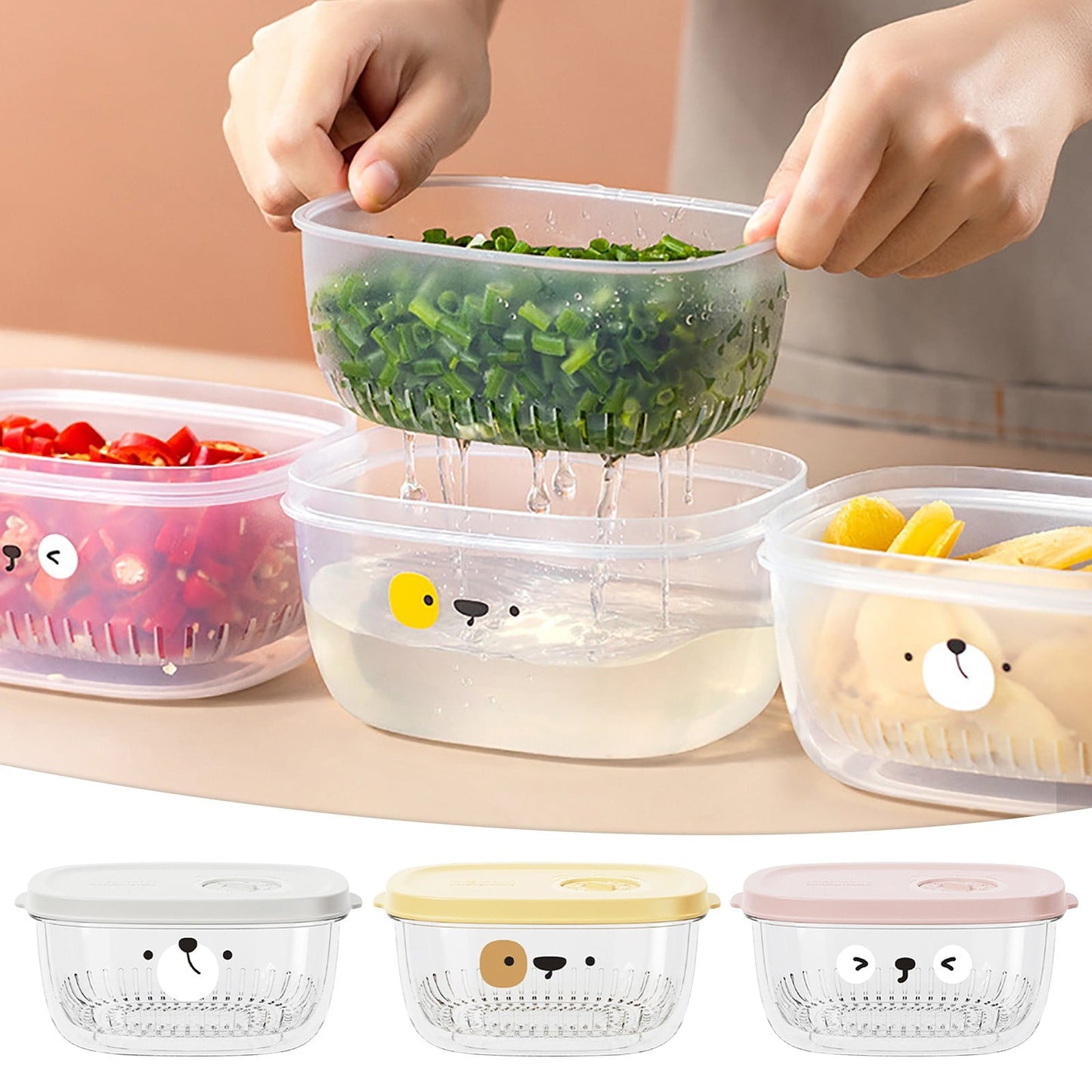 Darzheoy Fridge Berry Storage Container with Lids with Strainer, Plastic Fresh Produce Saver Keeper for Vegetable Fruit Meat Lettuce, BPA Free Kitchen Refrigerator Organization Yellow