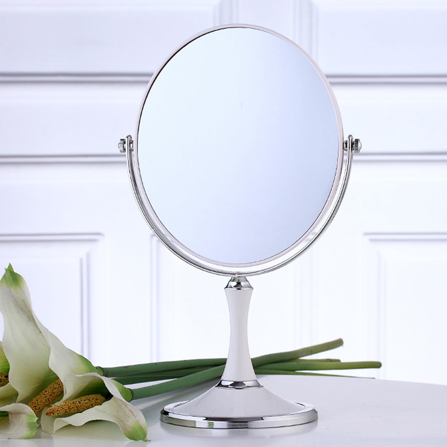 Back to School Chmadoxn Magnifying Makeup Mirror Double Sided Tabletop Mirror with 3 Magnification, Magnified Desk Mirror for Makeup, Cosmetic Vanity Mirror with Stand and 360Â° Rotation 5.5Ã11.4 in White.