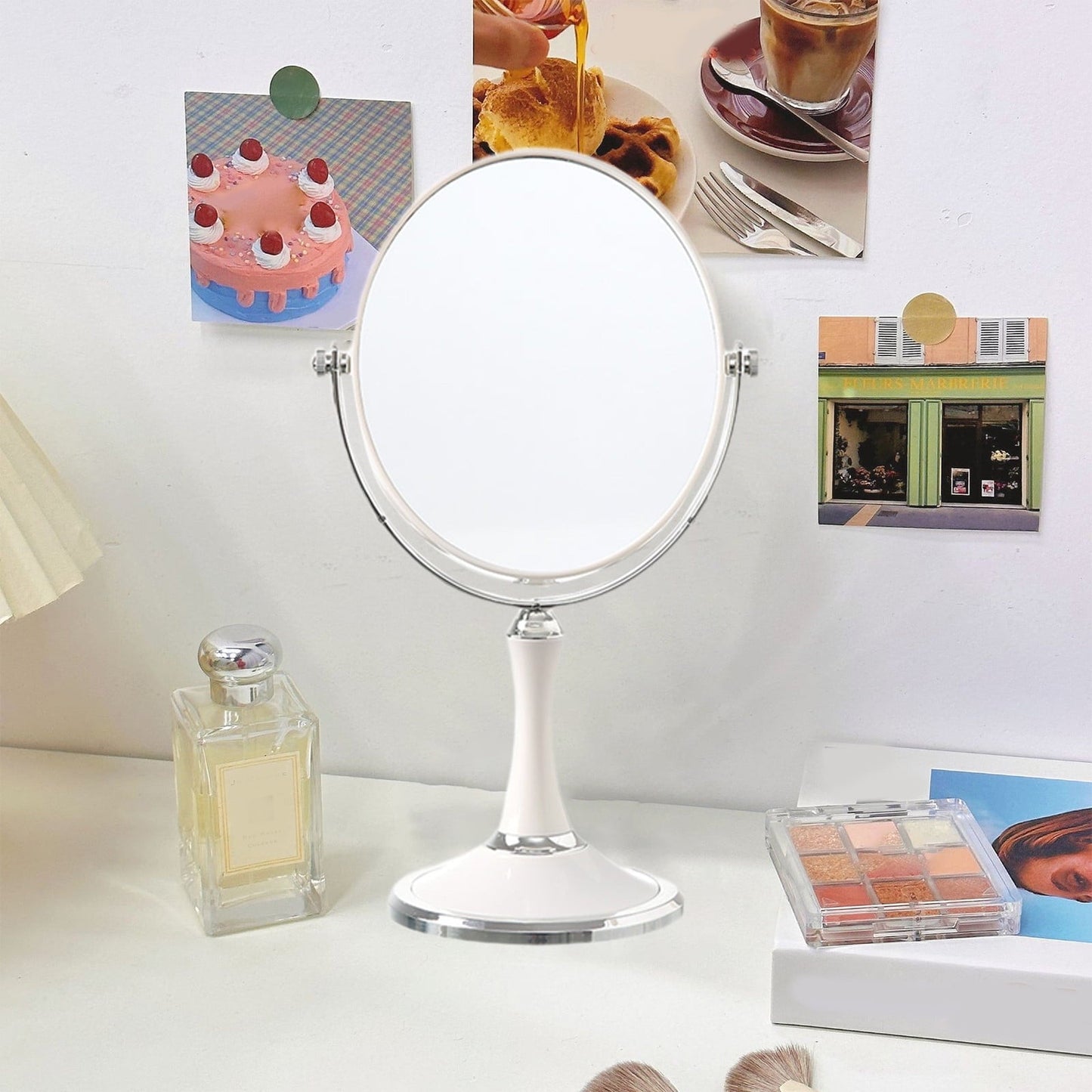 Back to School Chmadoxn Magnifying Makeup Mirror Double Sided Tabletop Mirror with 3 Magnification, Magnified Desk Mirror for Makeup, Cosmetic Vanity Mirror with Stand and 360Â° Rotation 5.5Ã11.4 in White.