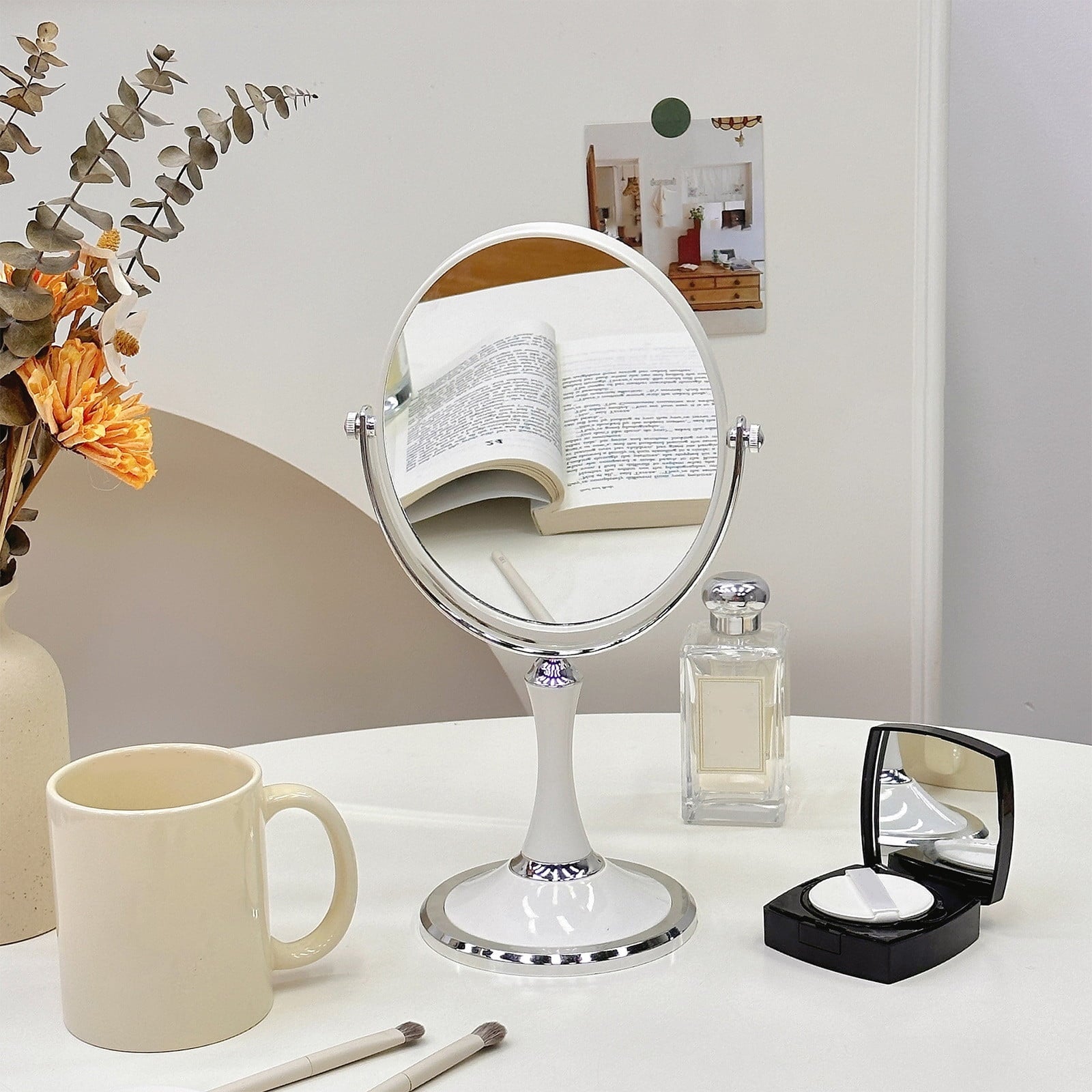 Back to School Chmadoxn Magnifying Makeup Mirror Double Sided Tabletop Mirror with 3 Magnification, Magnified Desk Mirror for Makeup, Cosmetic Vanity Mirror with Stand and 360Â° Rotation 5.9Ã11.4 in White.