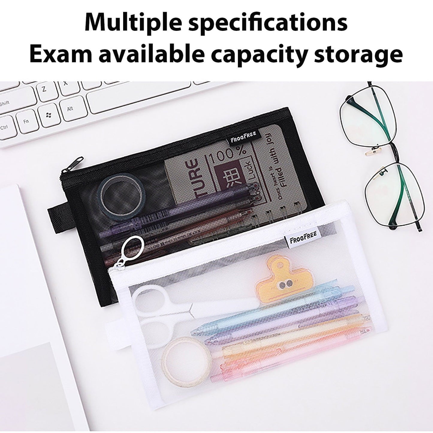 Kdkad Transparent Mesh Pencil Case, Pencil Pouch, Clear Makeup Bags, Nylon Mesh Pen Pouch with Zipper Pencil Case Stationery Storage Bag for Home Office Supplies Cosmetics Travel Accessories 8.3Ã4.7 in Black.