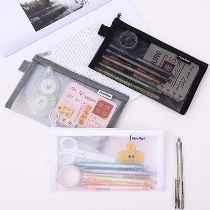 Kdkad Transparent Mesh Pencil Case, Pencil Pouch, Clear Makeup Bags, Nylon Mesh Pen Pouch with Zipper Pencil Case Stationery Storage Bag for Home Office Supplies Cosmetics Travel Accessories 8.3Ã4.7 in Black.