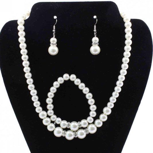 Bouanq Pearl Necklace and Earring Set Simulated Shell Pearls Round White Silver Pearl Stud Earrings Bracelets Wedding Jewelry Sets for Bride Bridesmaid Women Necklaces for Women Multicolor
