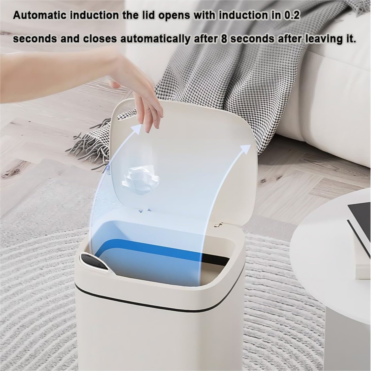 Darzheoy Bathroom Smart Touchless Trash Can 2.6 Gallon Automatic Motion Sensor Rubbish Can with Lid Electric Narrow Small Garbage Bin for Kitchen, Office, Living Room, Toilet, Bedroom White