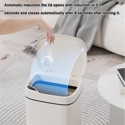 Darzheoy Bathroom Smart Touchless Trash Can 2.6 Gallon Automatic Motion Sensor Rubbish Can with Lid Electric Narrow Small Garbage Bin for Kitchen, Office, Living Room, Toilet, Bedroom White