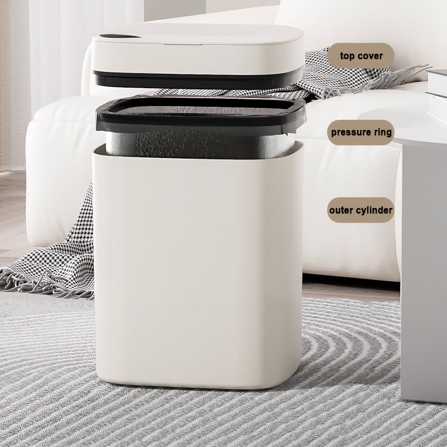Darzheoy Bathroom Smart Touchless Trash Can 2.6 Gallon Automatic Motion Sensor Rubbish Can with Lid Electric Narrow Small Garbage Bin for Kitchen, Office, Living Room, Toilet, Bedroom White