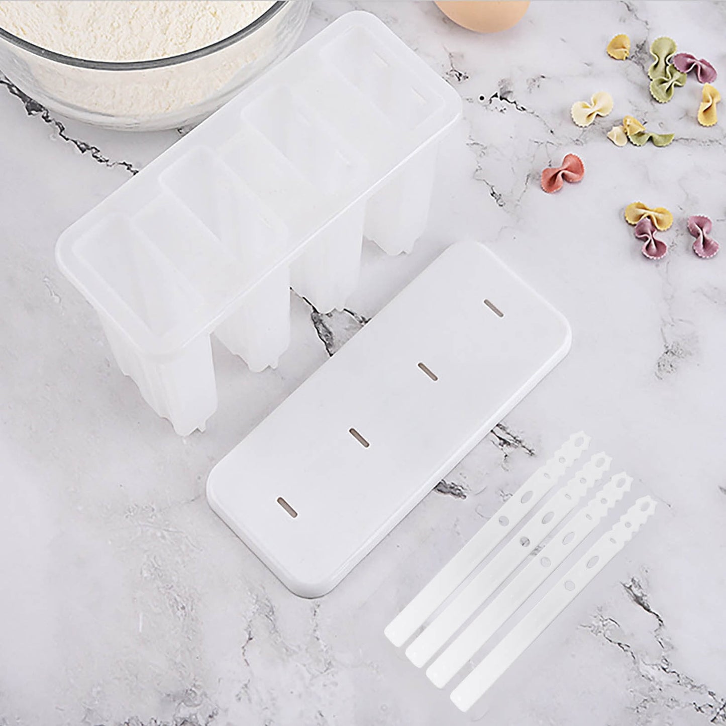 Darzheoy Popsicle Molds 4 Cavities BPA Free Silicone Popsicle Molds, Ice Molds Silicone Popsicle Maker Homemade Ice Cream Mold, Reusable Multicolor