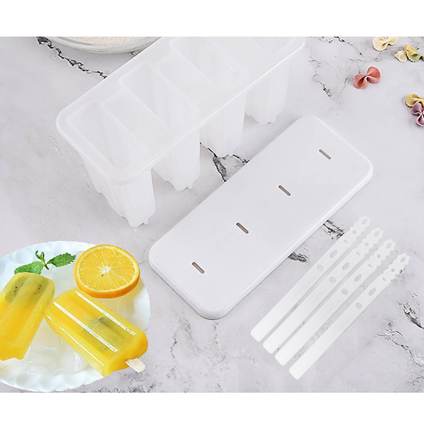 Darzheoy Popsicle Molds 4 Cavities BPA Free Silicone Popsicle Molds, Ice Molds Silicone Popsicle Maker Homemade Ice Cream Mold, Reusable Multicolor