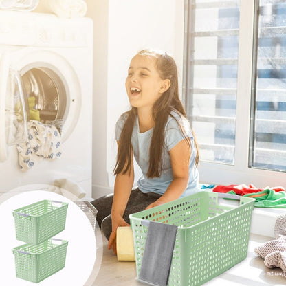 Darzheoy Laundry Basket, 2 pcs Plastic Hamper with Handles, Open Storage Bin to Organize Closets, Cabinets, Pantry, Shelving and Countertop Space, Suitable for Families and Dorms 3PC-Green
