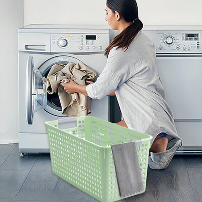Darzheoy Laundry Basket, 2 pcs Plastic Hamper with Handles, Open Storage Bin to Organize Closets, Cabinets, Pantry, Shelving and Countertop Space, Suitable for Families and Dorms 3PC-Green