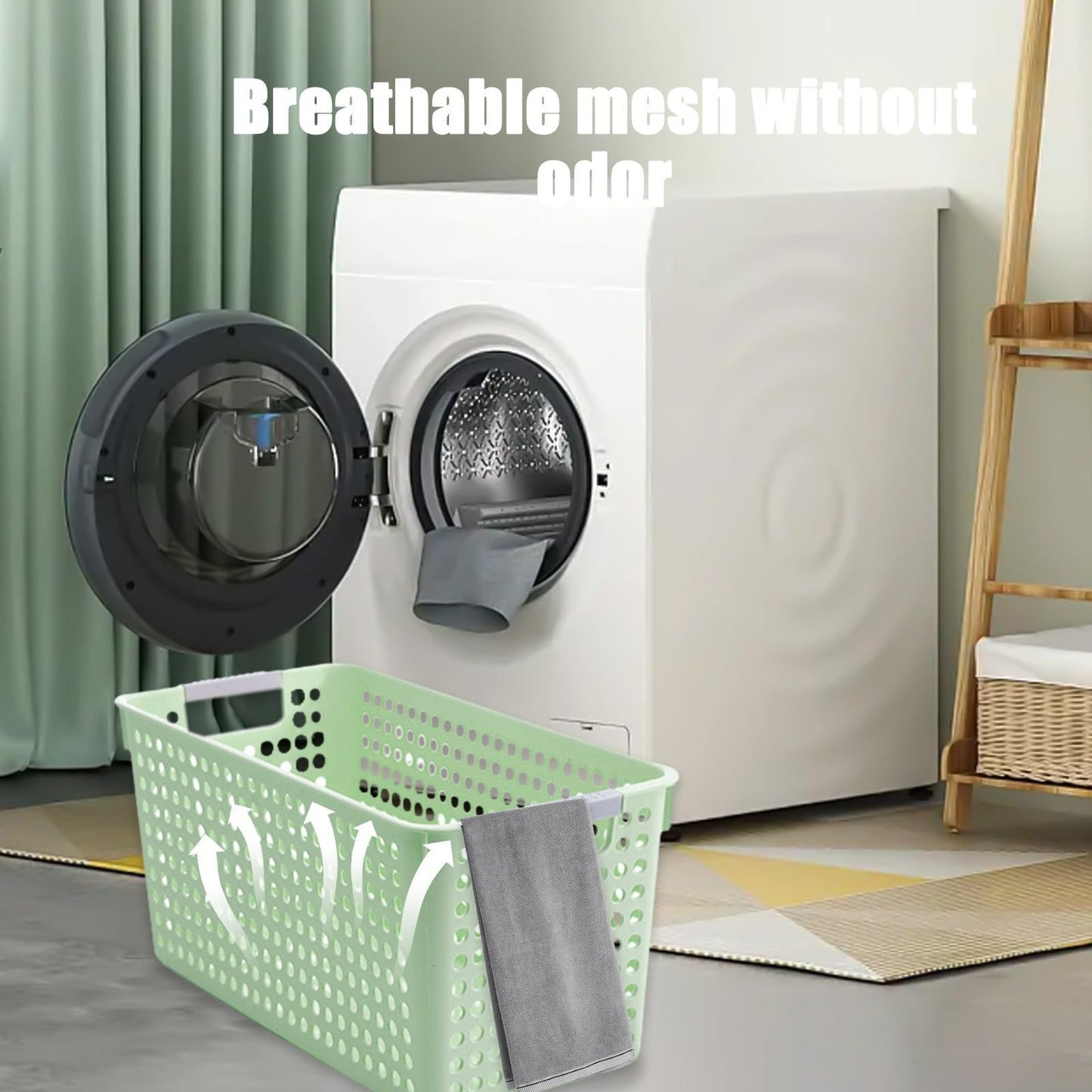 Darzheoy Laundry Basket, 2 pcs Plastic Hamper with Handles, Open Storage Bin to Organize Closets, Cabinets, Pantry, Shelving and Countertop Space, Suitable for Families and Dorms 3PC-Green
