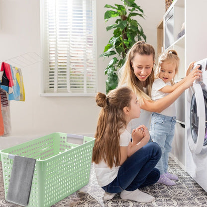 Darzheoy Laundry Basket, 2 pcs Plastic Hamper with Handles, Open Storage Bin to Organize Closets, Cabinets, Pantry, Shelving and Countertop Space, Suitable for Families and Dorms 3PC-Green