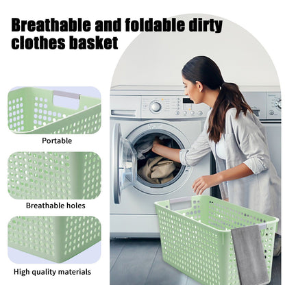 Darzheoy Laundry Basket, 2 pcs Plastic Hamper with Handles, Open Storage Bin to Organize Closets, Cabinets, Pantry, Shelving and Countertop Space, Suitable for Families and Dorms 3PC-Green