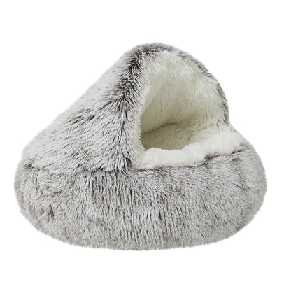 Darzheoy Calming Dog Beds & Cat Cave Bed with Hooded Cover, Removable Washable Round Beds for Small Medium Pets, Anti-Slip Plush Coved Bed for Pet (20"x20") G