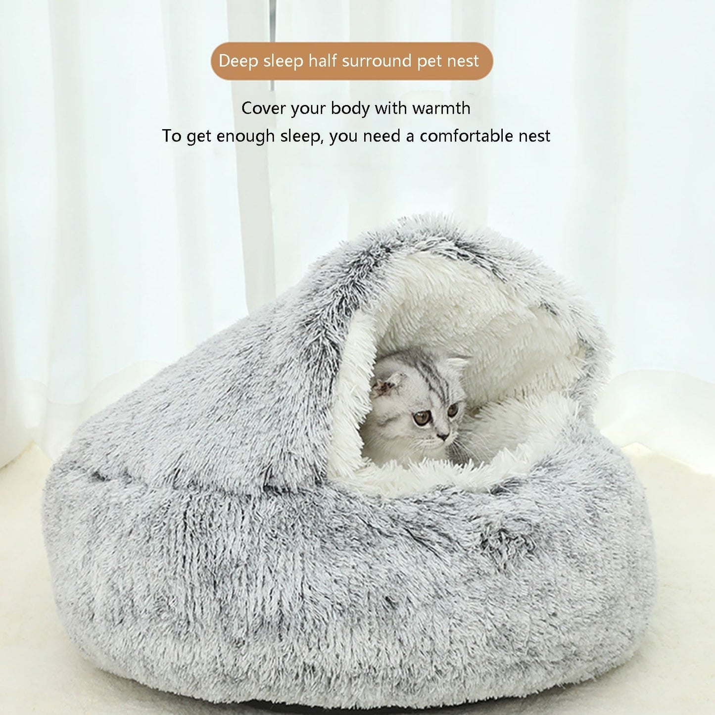 Darzheoy Calming Dog Beds & Cat Cave Bed with Hooded Cover, Removable Washable Round Beds for Small Medium Pets, Anti-Slip Plush Coved Bed for Pet (20"x20") G