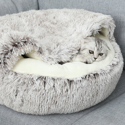 Darzheoy Calming Dog Beds & Cat Cave Bed with Hooded Cover, Removable Washable Round Beds for Small Medium Pets, Anti-Slip Plush Coved Bed for Pet (20"x20") G