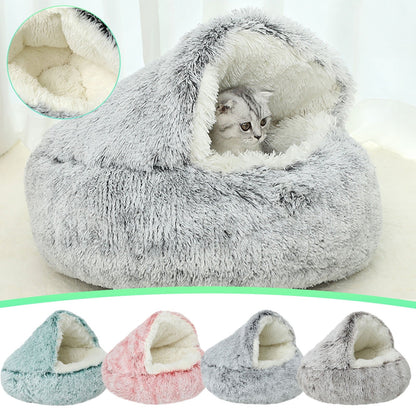 Darzheoy Calming Dog Beds & Cat Cave Bed with Hooded Cover, Removable Washable Round Beds for Small Medium Pets, Anti-Slip Plush Coved Bed for Pet (20"x20") O