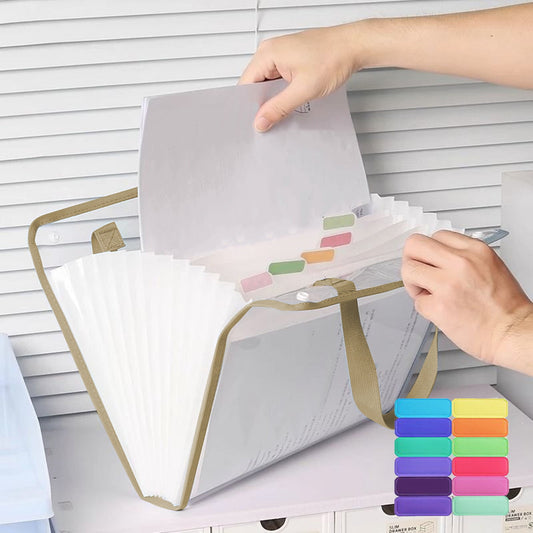 AYktou Expanding File Folder with Handle 13 Compartment Large Capacity File A4 Accordion File Organizer with buttons Portable Transparent and Waterproofing Filing Box for Classroom,Home,Office P-ink,Blue,Green,Khaki